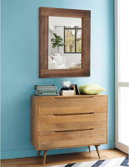 Wood Mirror Rectangular Framed Rustic Vintage Mirrors Decor Farmhouse Bedroom Bathroom Mirror for Dressing Table Entrance Large 20"x16" Brown