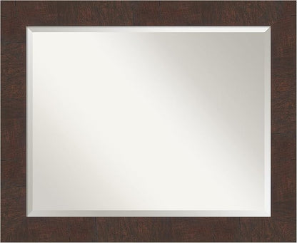 Amanti Art Brown Wall Mirror 27x33 Wildwood Brown Rectangle Bathroom Mirror for Wall Decor Living Room, Large Rustic Farmhouse Frame, Hangs Horizonally and Vertically, Bathroom Decor, Beveled Edge