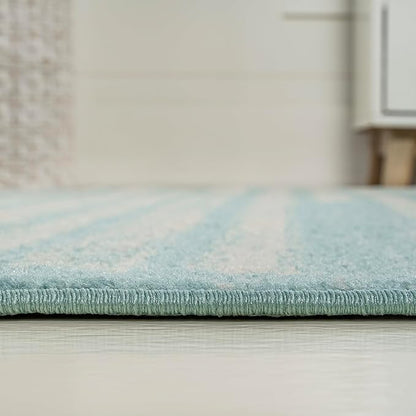JONATHAN Y Khalil Modern Berber Stripe Turquoise/Cream Indoor Area Rug, 8x10, Contemporary, Bohemian, Easy-Cleaning for Living Room, Bedroom, Kitchen, Pet Friendly, Non-Shedding (MOH207D-8)
