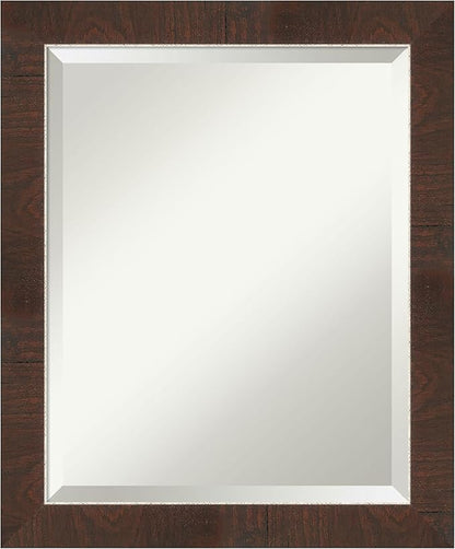 Amanti Art Brown Wall Mirror 23x19 Wildwood Brown Narrow Rectangle Bathroom Mirror for Wall Decor Living Room, Small Rustic Farmhouse Frame, Hangs Horizonally and Vertically, Bathroom Decor, Beveled