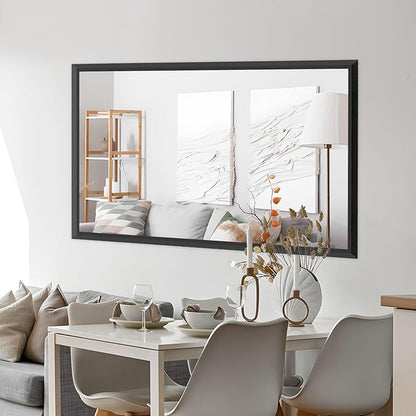 Amorho Black Bathroom Mirror, 72 X36 Inch Thick Metal Framed Wall Mirrors for Over 2 Sinks, Bedroom, Living Room, Entryway, Large Rectangle Wall-Mounted Mirrors.