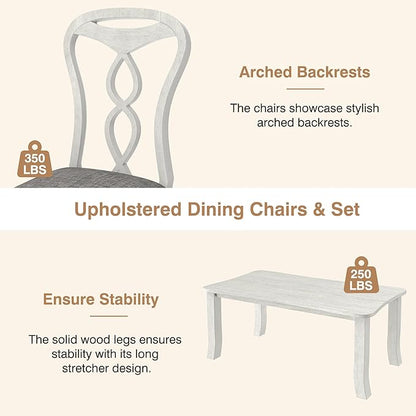 7-Piece Solid Wood Dining Table Set with 6 Upholstered Chairs - Easy Assembly Modern Design for Kitchen & Small Spaces, Durable Wooden Table and Chairs for Dining Room, Kitchen, Light Grey