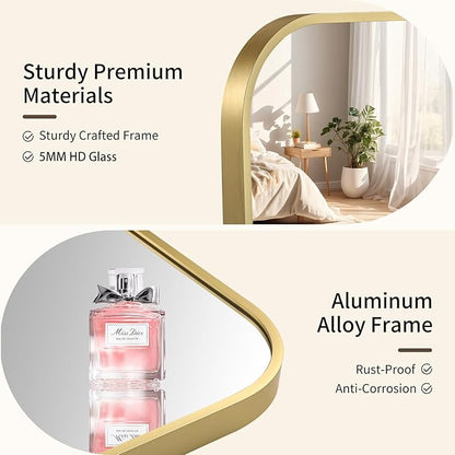 Gold Bathroom Mirror, 24x36 Inch Aluminum Frame Rectangle Mirror, Anti-Rust, Tempered Glass, Wall Mirror for Over Sink, Vanity, Bedroom, Entryway, Horizontal/Vertical