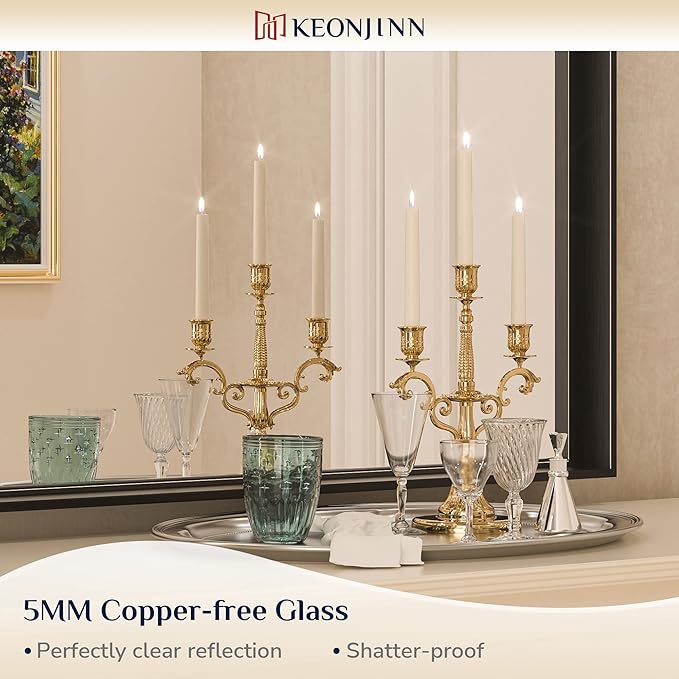 Keonjinn 36 x 36 Inch Black Bathroom Mirror for Over Sink, Matte Black Square Metal Framed Wall Mirror, Modern Farmhouse Rectangle Mirrors with Aluminum Alloy Frame(Horizontal/Vertical)