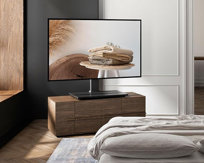 FITUEYES Universal TV Stand, Swivel TV Table Stands for 27-55 Inch Flat Screen, Tabletop TV Stand with Mount for Bedroom/Living Room, Height Adjustable, Holds up to 88 lbs, Glass Base, Black