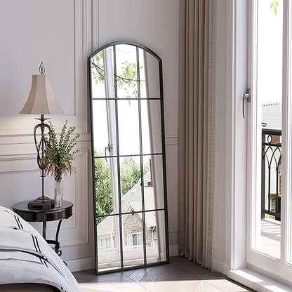 Arched Window Mirror, 24" x 48" Black Window Mirrors for Wall, Tall Farmhouse Grid Mirror for Living Room Bedroom Dining Room Fireplace Hallway Mantle Entryway