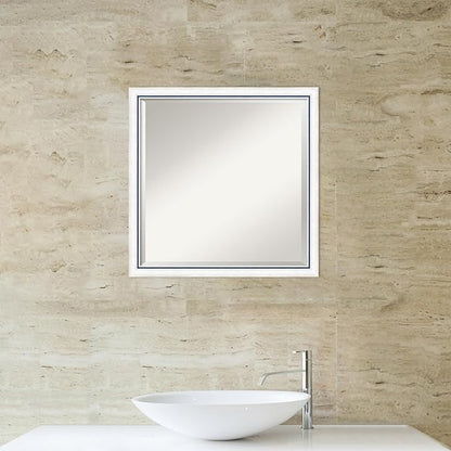 Amanti Art White Bathroom Mirror for Over Sink, 22x22 Morgan White Blue Square Vanity Mirror, Medium Modern Contemporary Wood Frame, Hangs Horizonally and Vertically, Bathroom Wall Decor, Beveled Edge