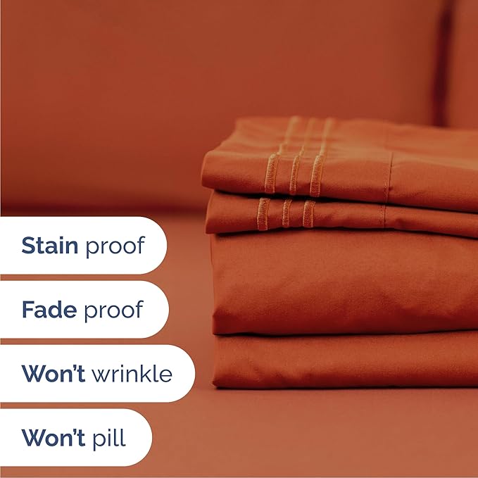 Queen Size 4 Piece Sheet Set - Comfy Breathable & Cooling Bed Sheets Set - Hotel Luxury Bedding for Women, Men, Kids, Teens, Boys & Girls - Deep Pockets, Soft and Wrinkle Free - Oeko-Tex - Terracotta