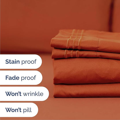 Queen Size 4 Piece Sheet Set - Comfy Breathable & Cooling Bed Sheets Set - Hotel Luxury Bedding for Women, Men, Kids, Teens, Boys & Girls - Deep Pockets, Soft and Wrinkle Free - Oeko-Tex - Terracotta