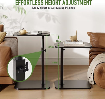 C Shaped End Table, Adjustable Height Couch Side Table, Horizontal 360°Swivel Small Couch Side Tables That Slide Under, C Shaped End Table TV Tray Table for Couch(Black)