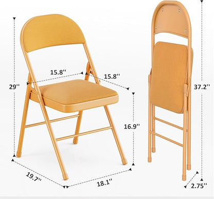VECELO 4-Pack Folding Chairs Portable Metal with Ultra Soft Fabric Padded Cushion Seats for Home Office Events Wedding Party, Orange