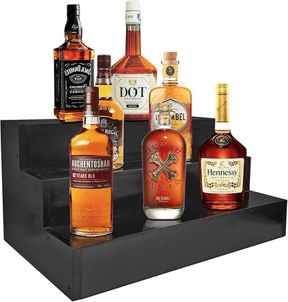 Royxen Wood Liquor Bottle Shelf 3 Tier Bar Shelf Freestanding Vintage Liquor Bar Stand for Home Bar Decor, 16" Black