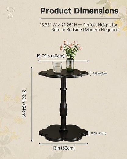 Accent Solid Wood End Table for Living Room, Small Bedside Tables Nightstand for Bedroom, Unique Pedestal Side Table, Round Wooden Tables for Drinks, Plants & Home Decor (Black)