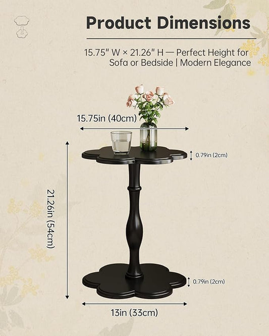 Accent Solid Wood End Table for Living Room, Small Bedside Tables Nightstand for Bedroom, Unique Pedestal Side Table, Round Wooden Tables for Drinks, Plants & Home Decor (Black)