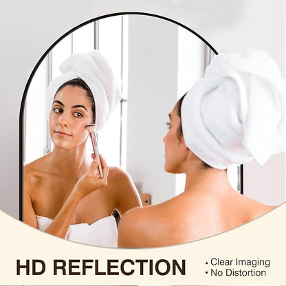 FICTOR Bathroom Vanity Mirror for Wall,32”x30” Arched Metal Framed Bathroom Mirror for Over Sink,Entryway,Living Room,Bedroom(Black)