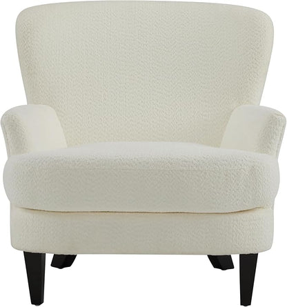Christopher Knight Home Colby Boucle Upholstered Club Chair, Living Room Accent Chair, Wooden Frame, Flared Armrest, Plush Thick Cushion, Reading Lounge Chair, Space-Saving Furniture, Off-White+Black