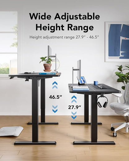 HUANUO 40" x 24" Electric Standing Desk Adjustable Height, 4 Memory Height Settings, Headphone Hook, Cable Manager, Sit Stand Up Desk for Home Office & Computer Workstation, Black