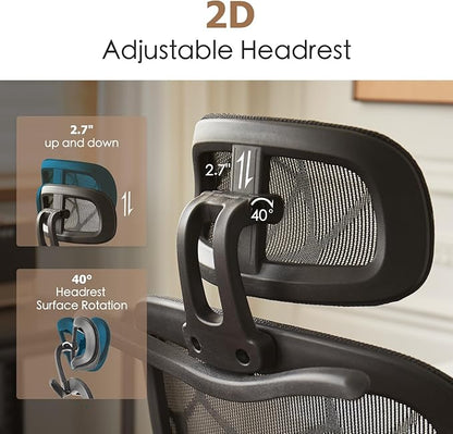 Ergonomic Mesh Office & Gaming Chair with Footrest, High Back Home Office Desk Chair, Comfortable Lumbar Support, 130° Tilt, Adjustable 3D Armrest & 2D Headrest (Black)
