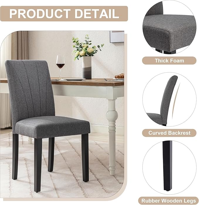 VECELO Upholstered Dining Chairs Set of 6, Modern Fabric and High Back & Solid Wood Legs, Parsons for Kitchen/Living Room- Dark Gray