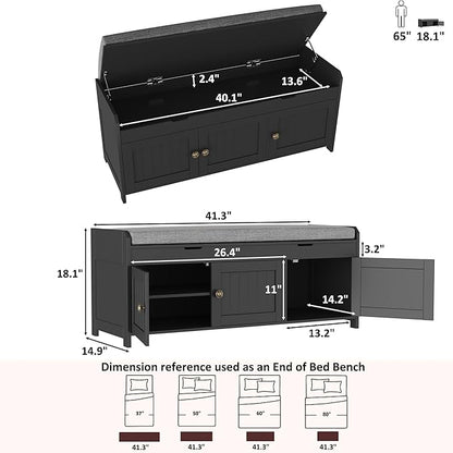 HOMEFORT 41.3" Shoe Bench with Lift Top Storage, Entryway Bench with Cushioned Seat, Wooden End of Bed Bench, Shoe Cabinet Bench with Hidden Storage Space, for Bedroom, Hallway,Black