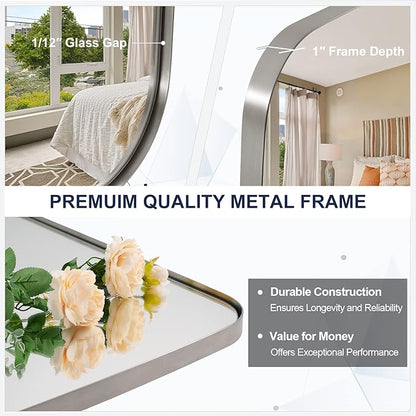 ANDY STAR Brushed Nickel Bathroom Mirror, 20x30’’ Oval Mirror for Bathroom, Brushed Nickel Oblong Mirror with Metal Frame Wall Mounted for Living Room, Bedroom
