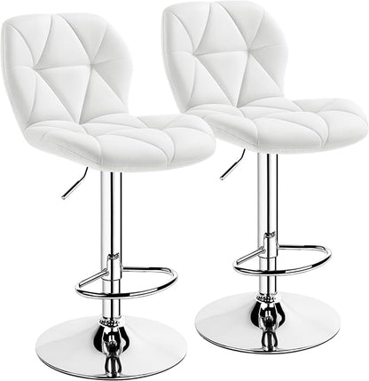Yaheetech Barstools Set of 2, PU Leather Counter Stools Bar Chairs with Backrest, Height Adjustable Swivel Tall Chairs for Home Bar Kitchen Island, White