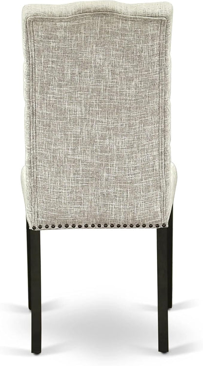 X07EL-BC6-35 - 10-Pc Kitchen Table Set a Rectangular Dining Table with a coffee Table wooden Bench & 7 Doeskin Linen Fabric Dining Chair, 39x120 Inch, Wire Brushed Black