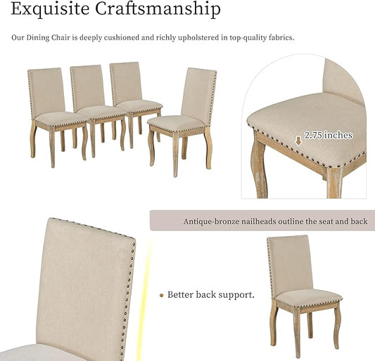 Merax 5-Piece Farmhouse Dining Furniture Set, Wooden Round Extendable Table, and 4 Upholstered Chairs, Natural Wood Wash