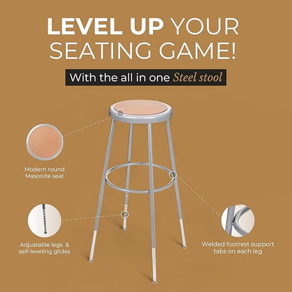 OEF Furnishings (2 Pack Height Adjustable Steel Stools, Grey, 31-39"