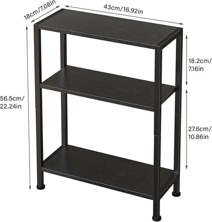 3-Tier Side Table Set of 2, Small End Table, Sofa Side Table for Narrow Spaces, Slim End Table, Nightstand Table, for Living Room Bedroom Office, Black