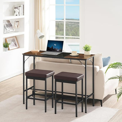 HOOBRO Bar Stools, Set of 2 Barstools, 24.8-Inch Height Stools, Breakfast Barstools, Kitchen Bar Chairs, 2" Thick Upholstery, for Kitchen, Dining Room, Cafe, Bar Counter, Brown and Black BC21BY01