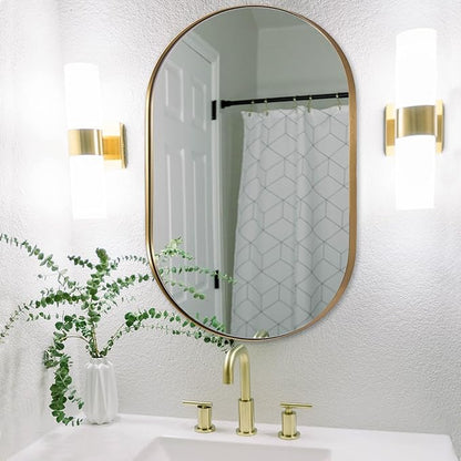 ANDY STAR Oval Mirrors for Bathroom, 26x38 Inch Gold Oval Mirror, Oval Brass Mirror Pill Shaped Stainless Steel 1’’ Deep Metal Frame Mirror Hang Vertically & Horizontally Ideal for Limited Space