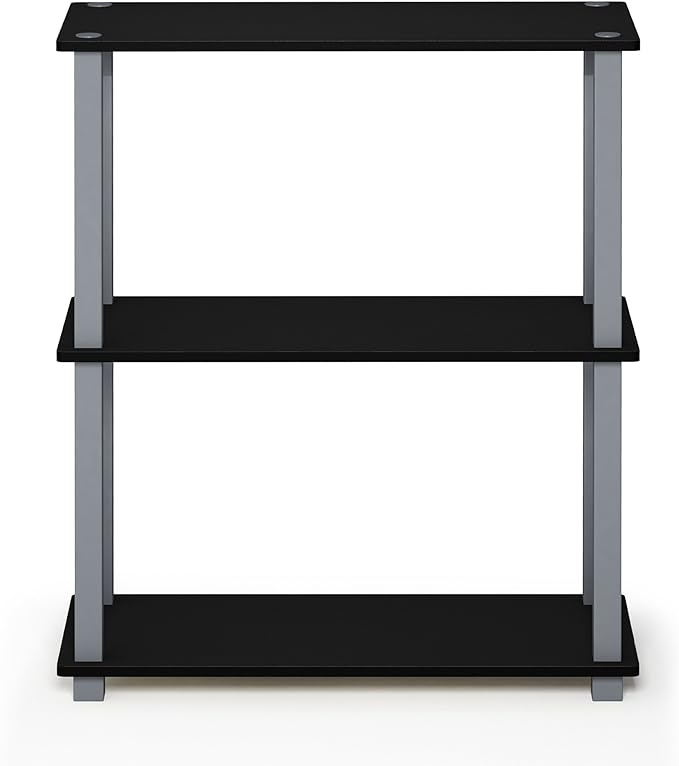 Furinno Turn-S-Tube 3-Tier Compact Multipurpose Shelf Display Rack with Square Tube, Black/Grey