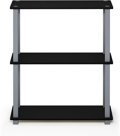 Furinno Turn-S-Tube 3-Tier Compact Multipurpose Shelf Display Rack with Square Tube, Black/Grey