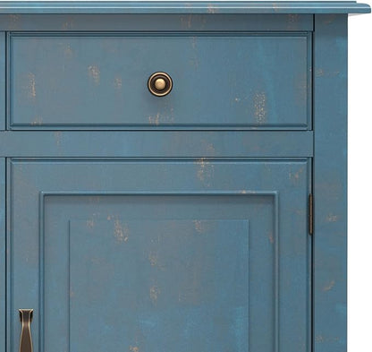 SIMPLIHOME Connaught 40-inch Wide Solid Wood Storage Cabinet in Distressed Coastal Blue for Entryway, Living Room, Organizer for Hats, Gloves, Shoes, Keys, Slim Design, Traditional Style