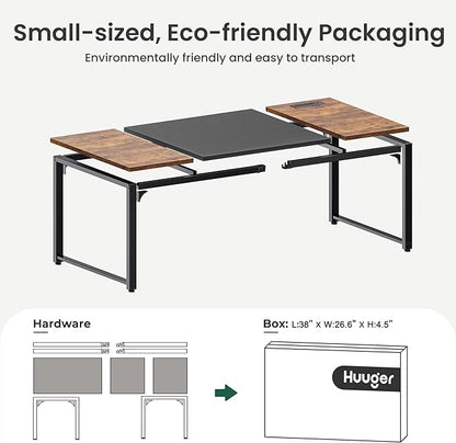 Huuger 63 x 31.5 inch Desk with Power Outlets & USB-C, 1.2 Inch Thicker Desktop, Robust Metal Tubes, Deep Computer Desk, Heavy Duty Office Desk, Work Desk, Rustic Brown and Black