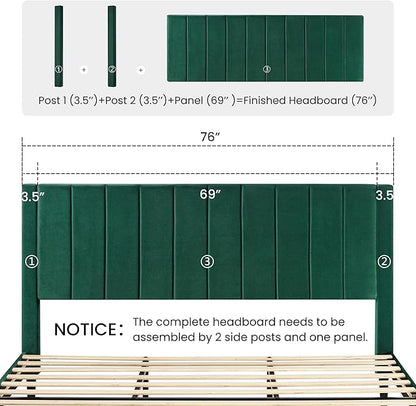 SHA CERLIN King Bed Frame/Velvet Upholstered Platform Bed Frame with Headboard/Strong Wood Slats Support/Mattress Foundation/No Box Spring Needed - Green