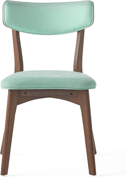 Christopher Knight Home Megann Mid-Century Wood Dining Set with Fabric Chairs, 5-Pcs Set, Natural Walnut / Mint