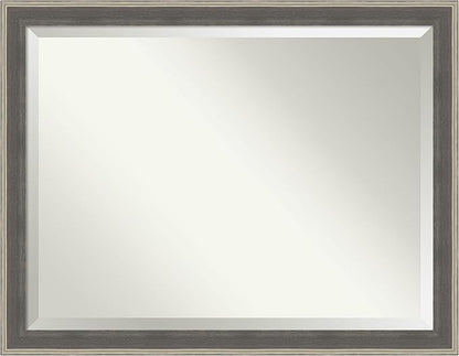 Amanti Art Grey Wall Mirror 35x45 Cottage Grey Silver Rectangle Bathroom Mirror for Wall Decor Living Room, X-Large Casual Wood Frame, Hangs Horizonally and Vertically, Bathroom Decor, Beveled Edge