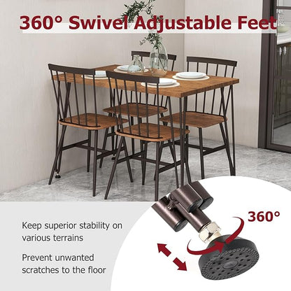Tangkula Dining Table Set for 4, Kitchen Table and Chairs Set of 4 w/Metal Frame, 360° Swivel Feet, Space-Saving Dinette Table Set for Living Room, Restaurant, Breakfast Nook (Teak)