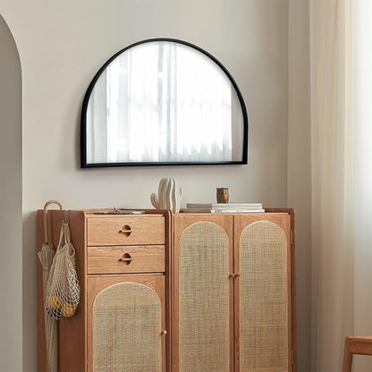 WAMIRRO Minimalist Black Arched Mirror,Large Farmhouse Bathroom Fireplace Mantel Horizontal Wide Arch Mirrors for Entryway/Living Room 26"X36"