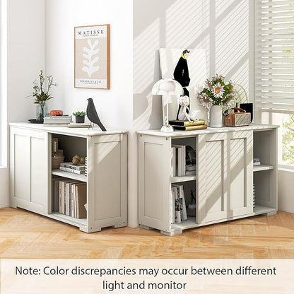 Costzon Sideboard Buffet Cabinet of 2, Wooden Kitchen Storage Cabinet with Adjustable Shelf, Sliding Barn Door, Accent Coffee Bar Cabinet Console Table for Living Room, Dining Room, Hallway