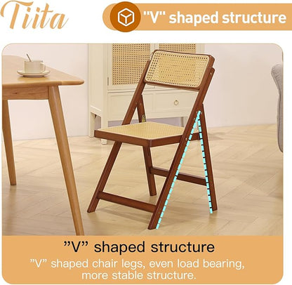 Tiita Rattan Dining Chairs Set of 1, Mid Century Modern Folding Chair, Bamboo Folding Dining Chairs for Small Space, Dining Room, Living Room, Bedroom, Walnut