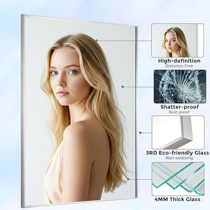 24x36 Inch Nickel Bathroom Mirror for Wall, Aluminum Frame Rectangle Rectangular Vanity Mirror, Modern Large for Bedroom, Living Room, Horizontal or Vertical