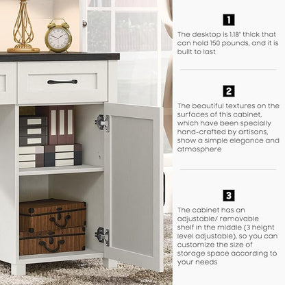 67''H Farmhouse Executive Desk with Hutch & 5 Drawers, Rustic Office Desks Computer Desks with Charging Station, File Drawers and Storage Cabinets, Wood Workspace for Home Office & Study,Black.