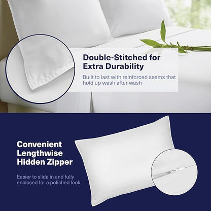 Kickoff Viscose Bamboo Sheets Twin Size 3-pc 100% Organic Bamboo Viscose Bed Cooling Sheets Twin Size Set Cool Bedding for hot Sleepers Sheet, Flat, Fitted, Pillowcase (Snow White, T)