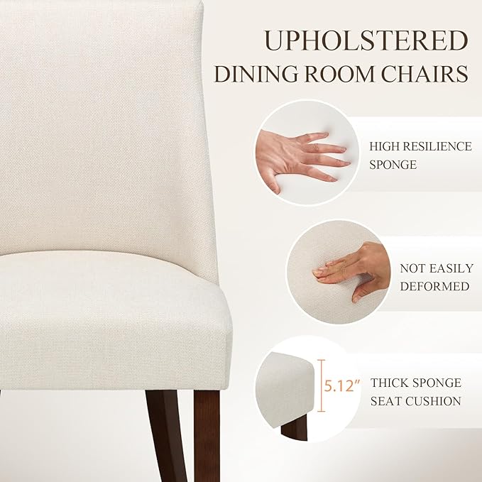 COLAMY Upholstered Dining Chairs Set of 4, Mid Century Modern Kitchen Chairs with Back, Farmhouse Fabric Side Dining Room Chairs with Wood Legs for Dining Room Restaurant, Beige