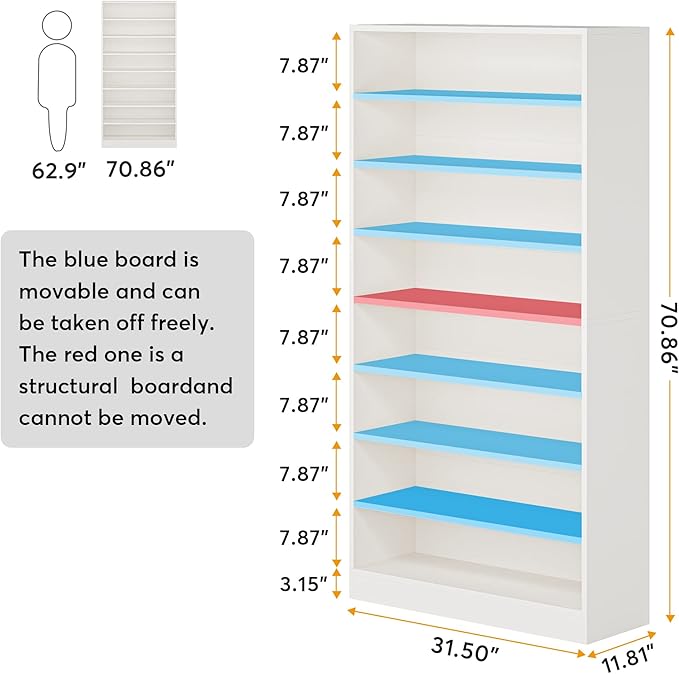 Tribesigns Shoe Cabinet, 9 Tiers 40-45 Pairs Heavy Duty Wood Freestanding Shoe Storage Cabinet, 70.8'' Tall Shoe Cabinet with Open Storage for Entryway, White