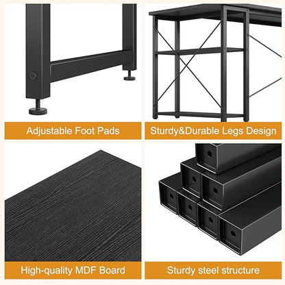L Shaped Computer Desk with Reversible Shelves, 40 Inch Small Corner Desk with Storage Bag, Gaming Desk Computer Table Study Writing Table for Home Office Bedroom Small Space, Black