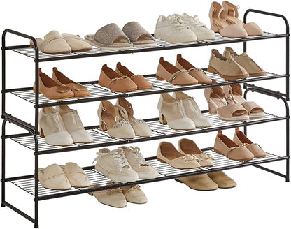 YMYNY Freestanding Shoe Racks, 2 Tiers Stackable & Adjustable Shoe Storage Shelf, Extra Large Capacity Shoe Organizer Stand for 12-18 Pairs, for Entryway, Closet, Bedroom, Black, 42.9" L, UHXJ303B